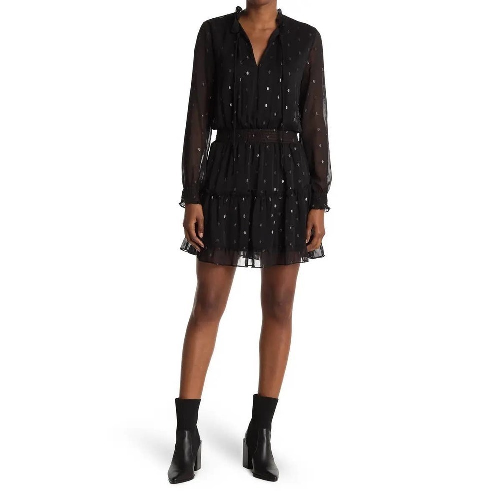 NEW NSR Emma Floral Print Ruffle Dress Black Women's Size Small